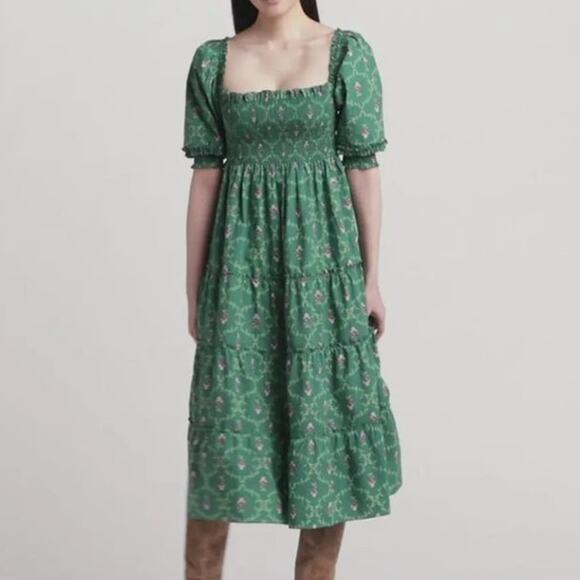 Hill House The Nesli Emerald Trellis Nap Dress Size Small - Picture 1 of 8